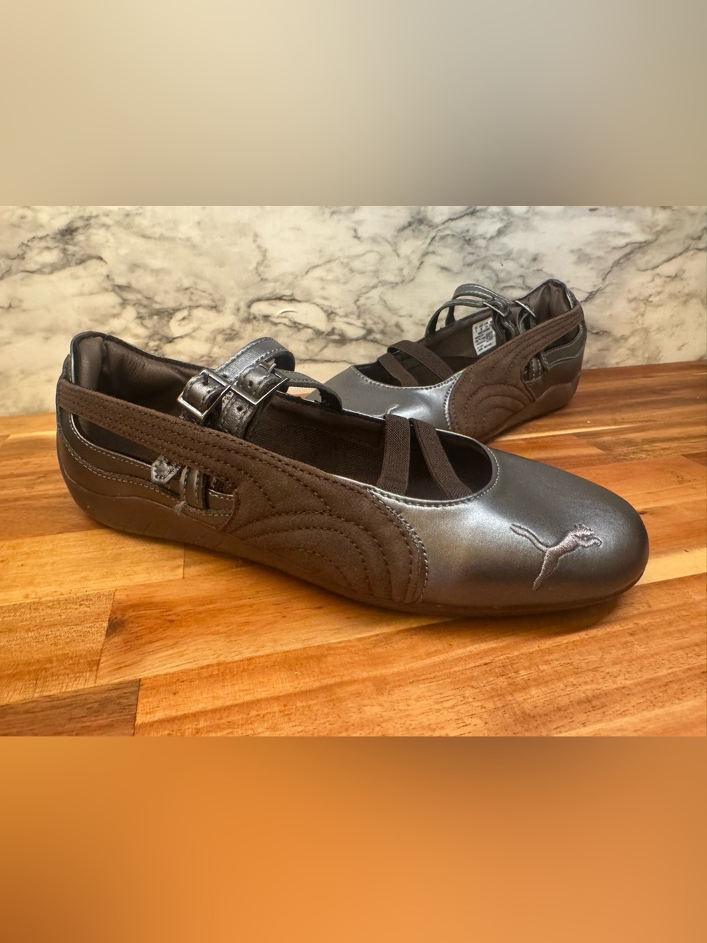 Puma Metallic Gray and Brown Mary Jane Flats